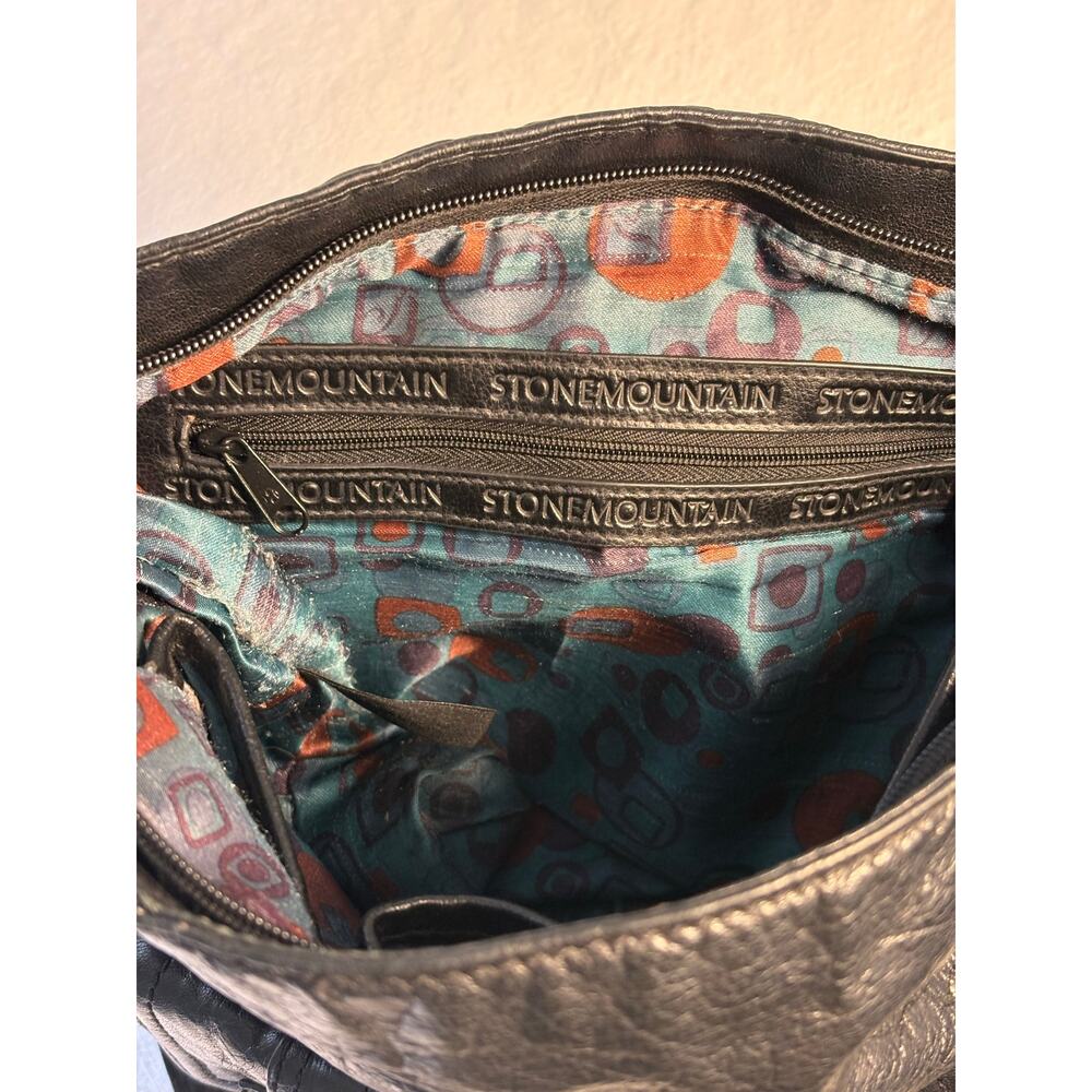 Stone Mountain Black Leather Slouch Hobo Crossbody Boho Moto Bag - Picture 13 of 16